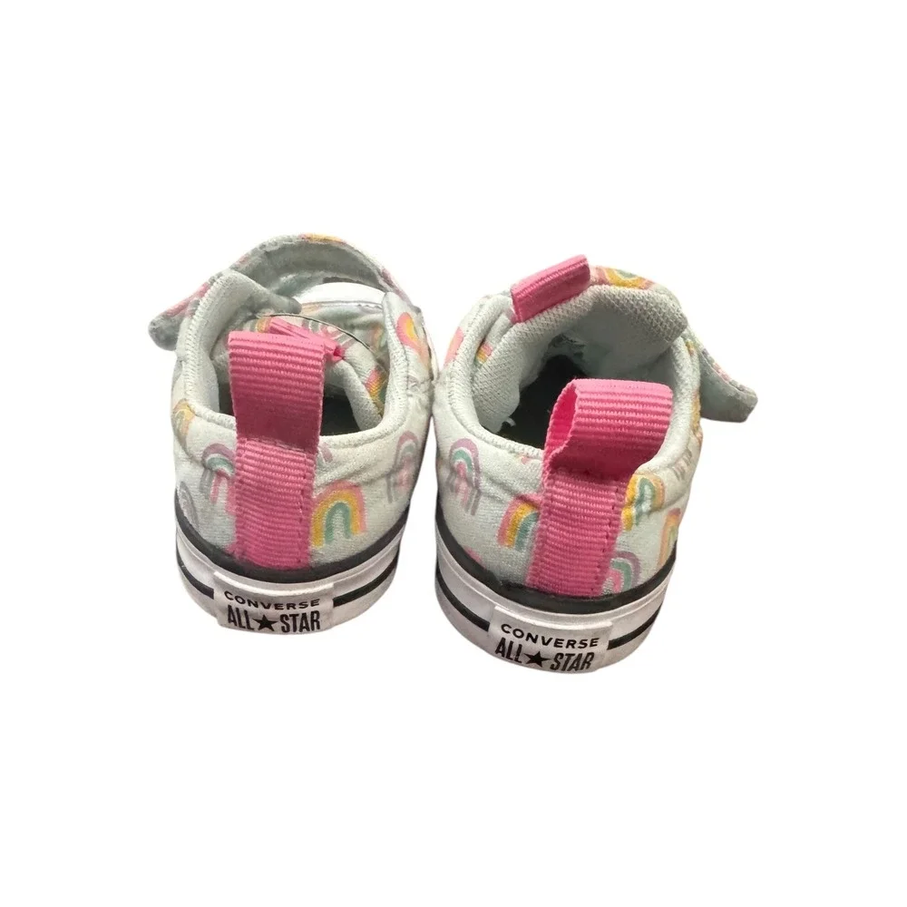 Converse All‎ Star Toddler Girls Rainbow Shoes Hook and Loop Mint Pink Size 6